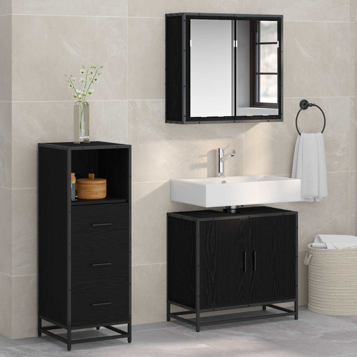 Set de mobilier pentru baie 3 pcs Stejar Negru Lemn compozit - WALTI WALTI