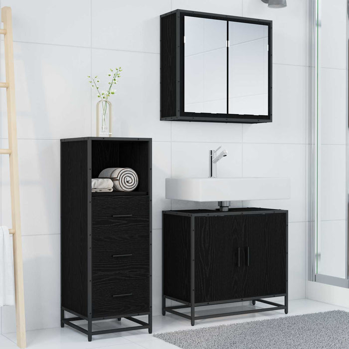 Set de mobilier pentru baie 3 pcs Stejar Negru Lemn compozit - WALTI WALTI