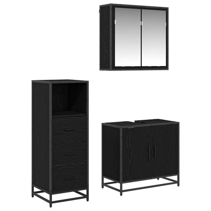 Set de mobilier pentru baie 3 pcs Stejar Negru Lemn compozit - WALTI WALTI