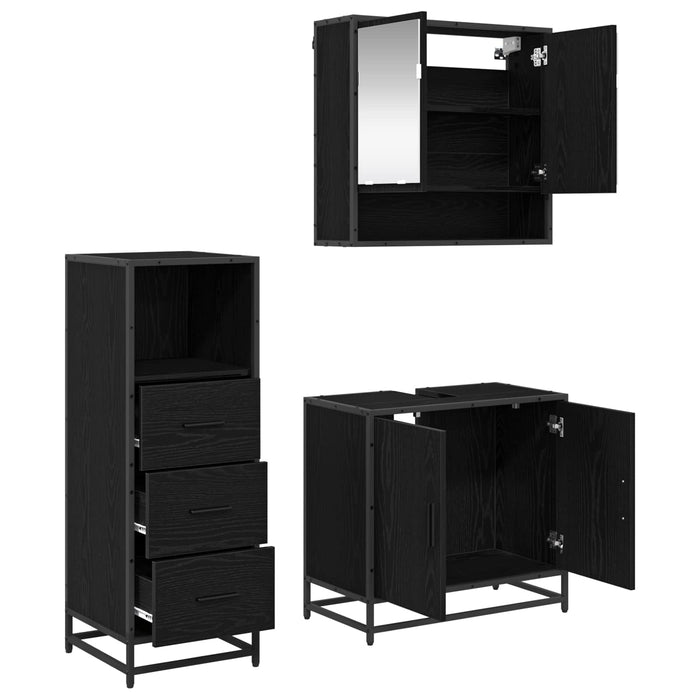 Set de mobilier pentru baie 3 pcs Stejar Negru Lemn compozit - WALTI WALTI