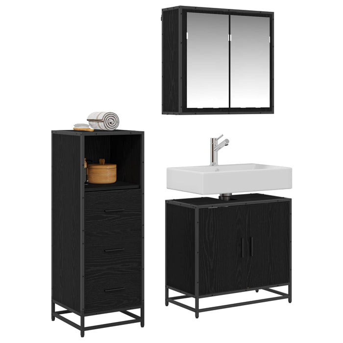 Set de mobilier pentru baie 3 pcs Stejar Negru Lemn compozit - WALTI WALTI