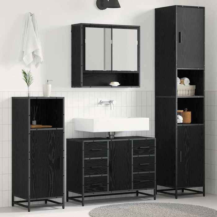 Set de mobilier pentru baie 4 pcs Stejar Negru Lemn compozit - WALTI WALTI