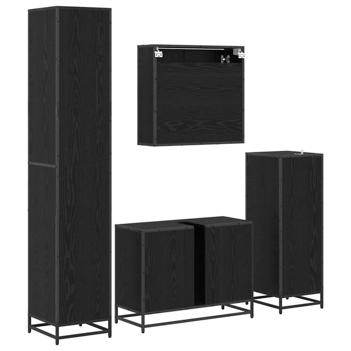 Set de mobilier pentru baie 4 pcs Stejar Negru Lemn compozit - WALTI WALTI