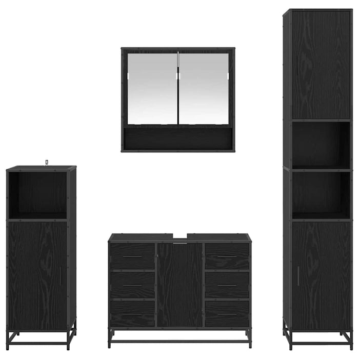 Set de mobilier pentru baie 4 pcs Stejar Negru Lemn compozit - WALTI WALTI