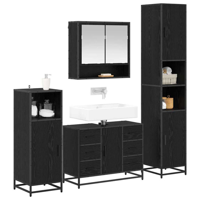 Set de mobilier pentru baie 4 pcs Stejar Negru Lemn compozit - WALTI WALTI