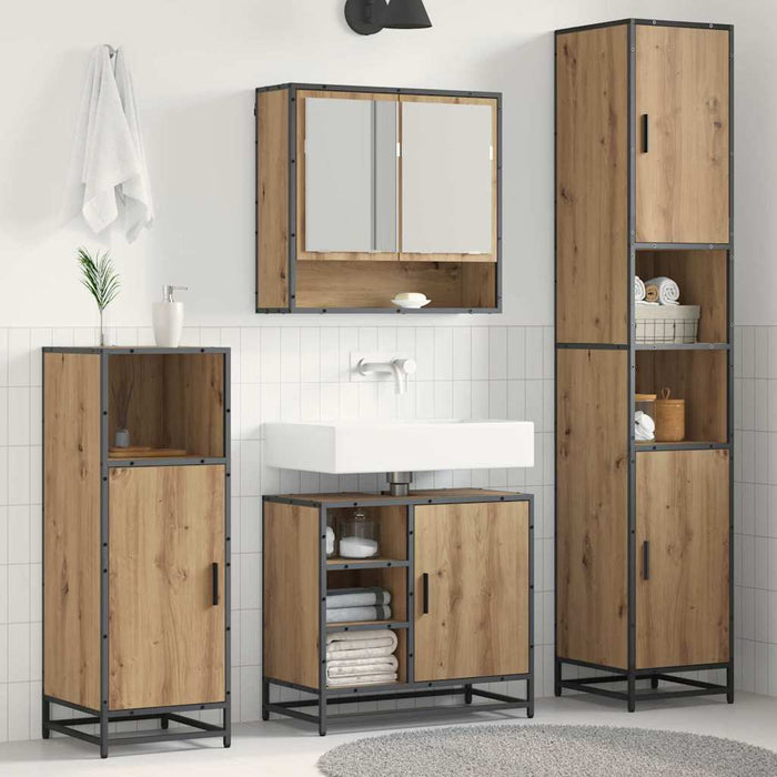 Set de mobilier pentru baie cu raft 3 pcs Stejar Artizanal WALTI