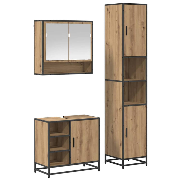 Set de mobilier pentru baie cu raft 3 pcs Stejar Artizanal WALTI