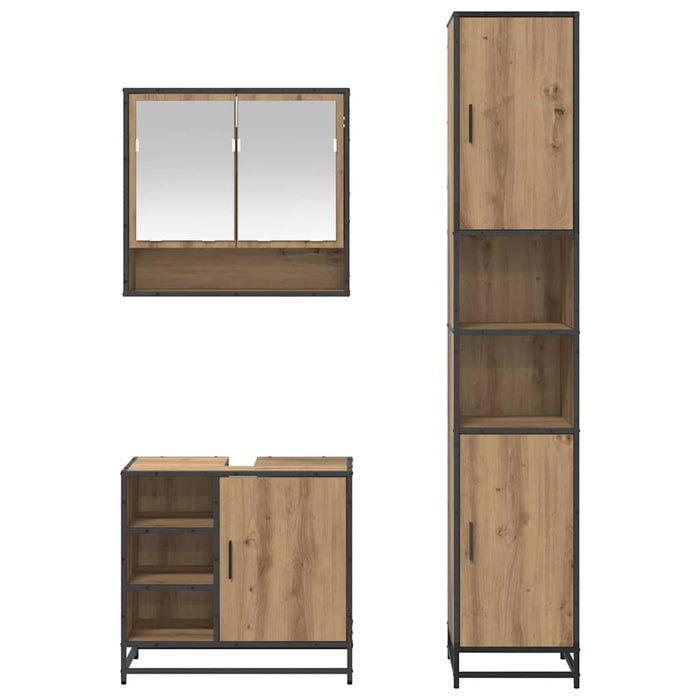 Set de mobilier pentru baie cu raft 3 pcs Stejar Artizanal WALTI