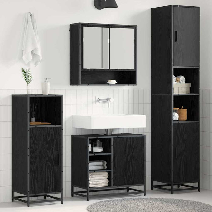 Set de mobilier pentru baie 3 pcs Stejar Negru Lemn compozit - WALTI WALTI