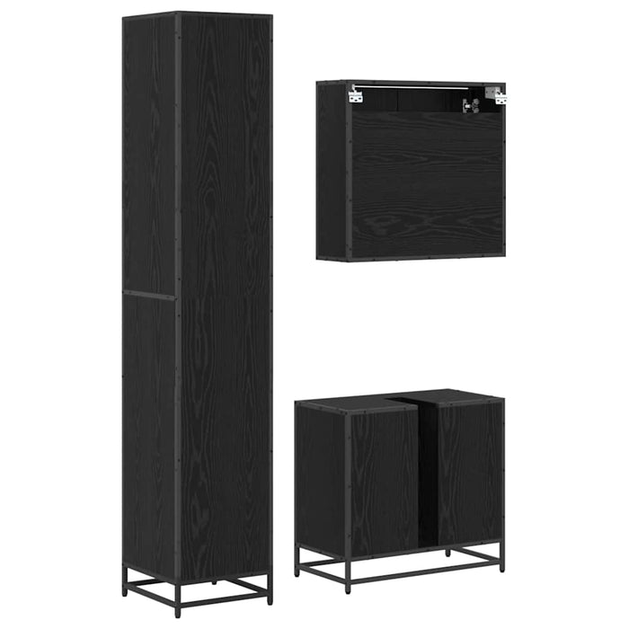 Set de mobilier pentru baie 3 pcs Stejar Negru Lemn compozit - WALTI WALTI