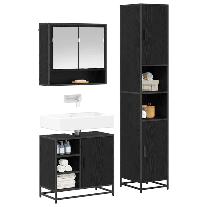 Set de mobilier pentru baie 3 pcs Stejar Negru Lemn compozit - WALTI WALTI
