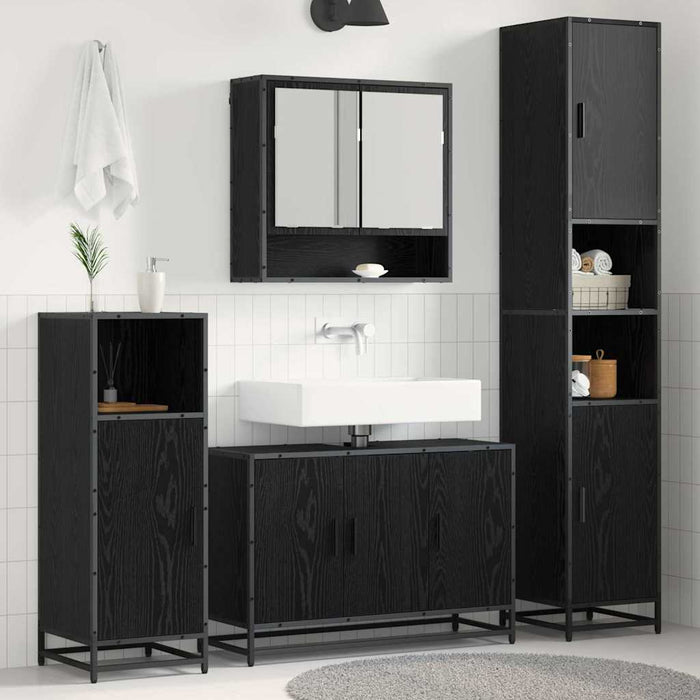 Set de mobilier pentru baie 4 pcs Stejar Negru Lemn compozit - WALTI WALTI