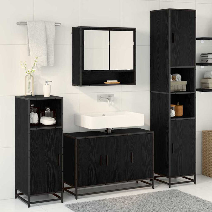 Set de mobilier pentru baie 4 pcs Stejar Negru Lemn compozit - WALTI WALTI