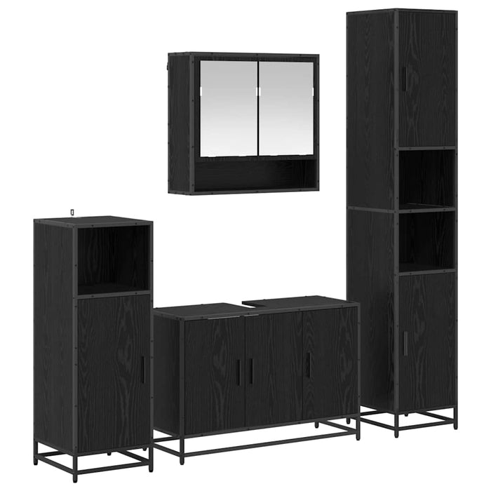 Set de mobilier pentru baie 4 pcs Stejar Negru Lemn compozit - WALTI WALTI