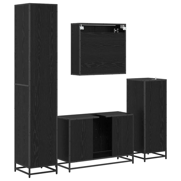 Set de mobilier pentru baie 4 pcs Stejar Negru Lemn compozit - WALTI WALTI