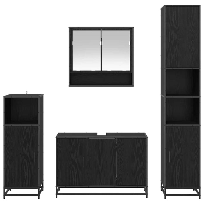 Set de mobilier pentru baie 4 pcs Stejar Negru Lemn compozit - WALTI WALTI