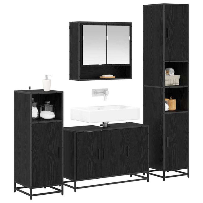 Set de mobilier pentru baie 4 pcs Stejar Negru Lemn compozit - WALTI WALTI