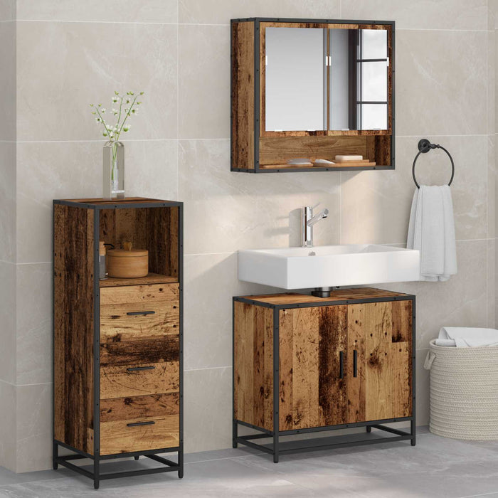 Set de mobilier pentru baie 3 pcs Lemn Vechi Lemn compozit - WALTI WALTI