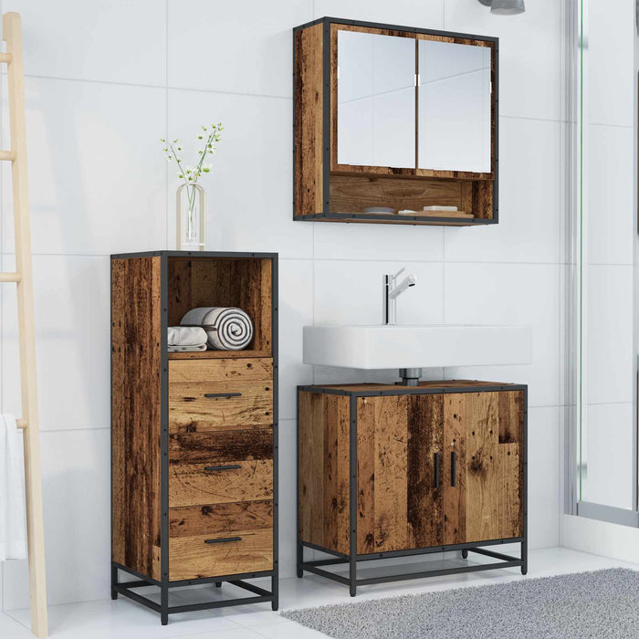 Set de mobilier pentru baie 3 pcs Lemn Vechi Lemn compozit - WALTI WALTI