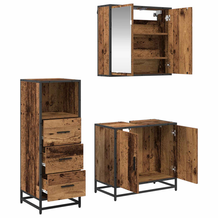 Set de mobilier pentru baie 3 pcs Lemn Vechi Lemn compozit - WALTI WALTI