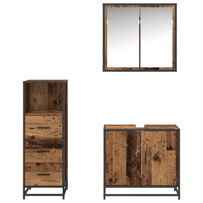 Set de mobilier pentru baie 3 pcs Lemn Vechi Lemn compozit - WALTI WALTI