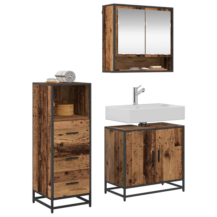 Set de mobilier pentru baie 3 pcs Lemn Vechi Lemn compozit - WALTI WALTI