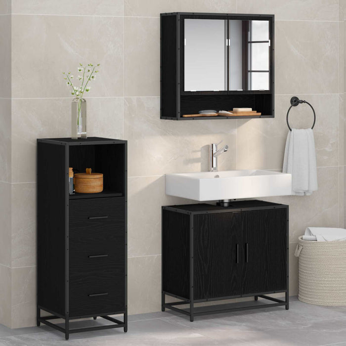 Set de mobilier pentru baie 3 pcs Stejar Negru Lemn compozit - WALTI WALTI