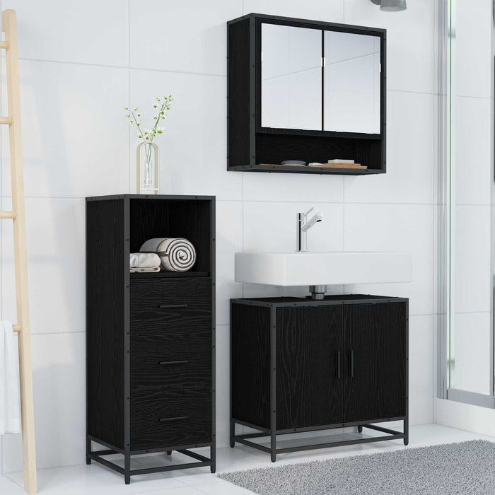 Set de mobilier pentru baie 3 pcs Stejar Negru Lemn compozit - WALTI WALTI