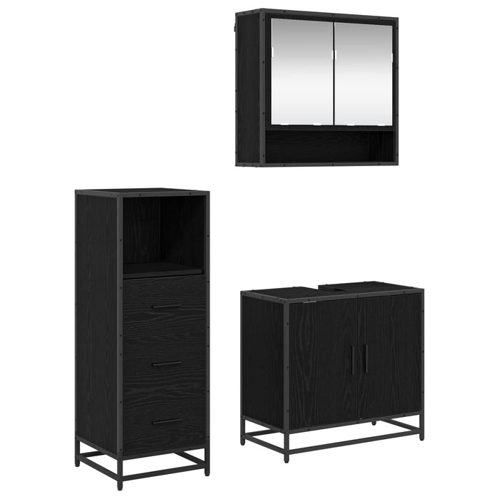 Set de mobilier pentru baie 3 pcs Stejar Negru Lemn compozit - WALTI WALTI