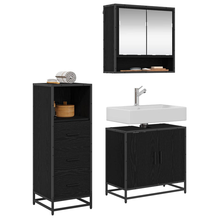 Set de mobilier pentru baie 3 pcs Stejar Negru Lemn compozit - WALTI WALTI