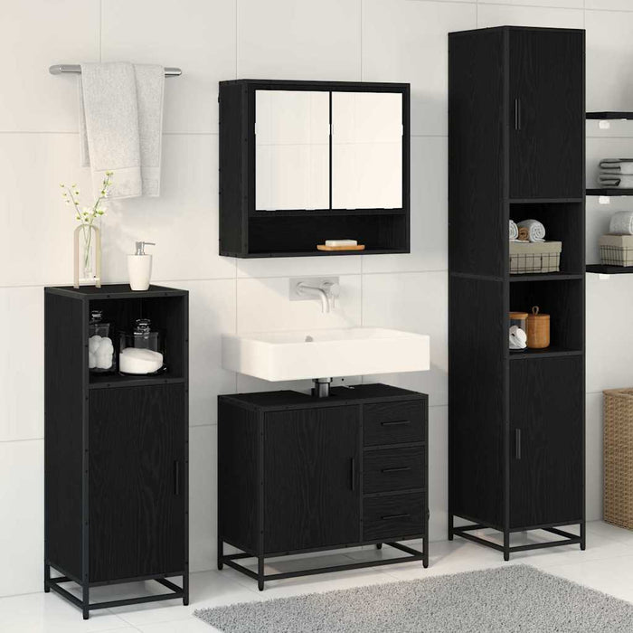 Set de mobilier pentru baie cu sertar cu ușă 4 pcs Stejar negru - WALTI WALTI