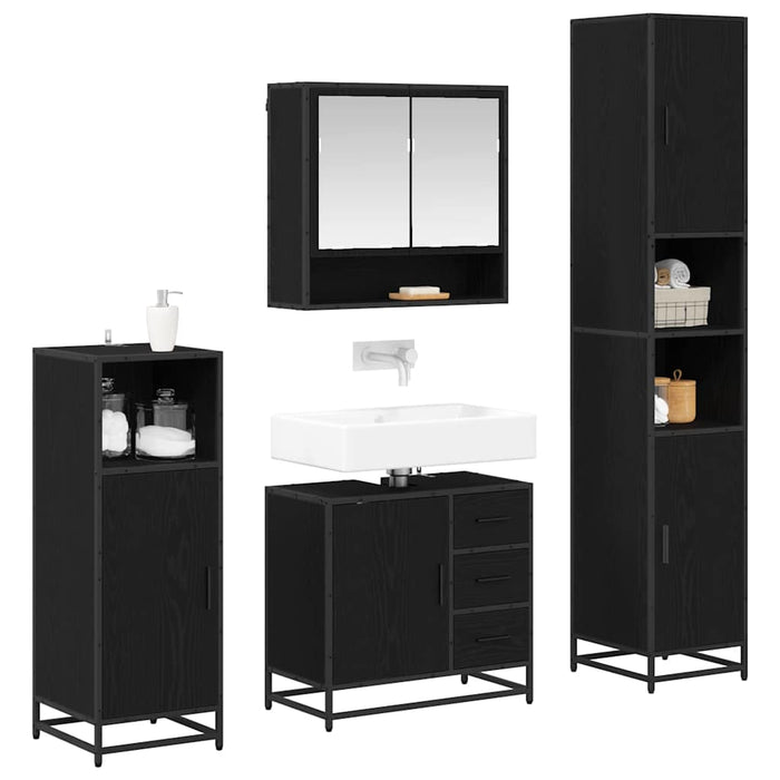 Set de mobilier pentru baie cu sertar cu ușă 4 pcs Stejar negru - WALTI WALTI