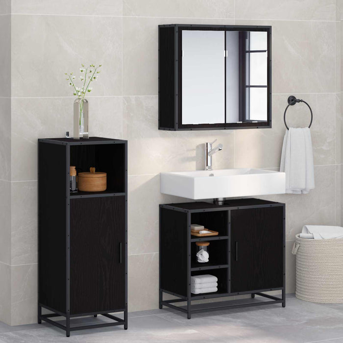 Set de mobilier pentru baie 3 pcs Stejar Negru Lemn compozit - WALTI WALTI