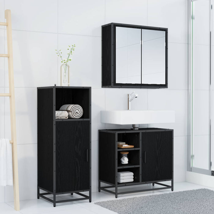 Set de mobilier pentru baie 3 pcs Stejar Negru Lemn compozit - WALTI WALTI