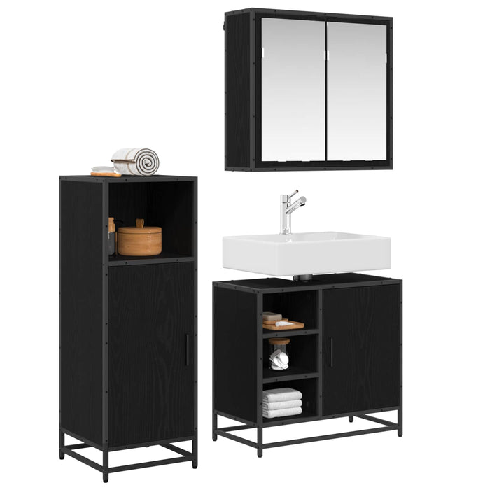 Set de mobilier pentru baie 3 pcs Stejar Negru Lemn compozit - WALTI WALTI