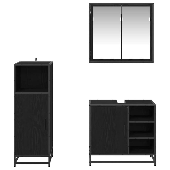 Set de mobilier pentru baie 3 pcs Stejar Negru Lemn compozit - WALTI WALTI