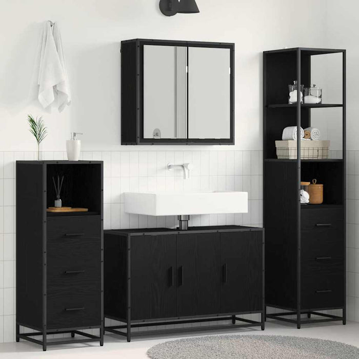 Set de mobilier pentru baie 3 pcs Stejar Negru Lemn compozit - WALTI WALTI
