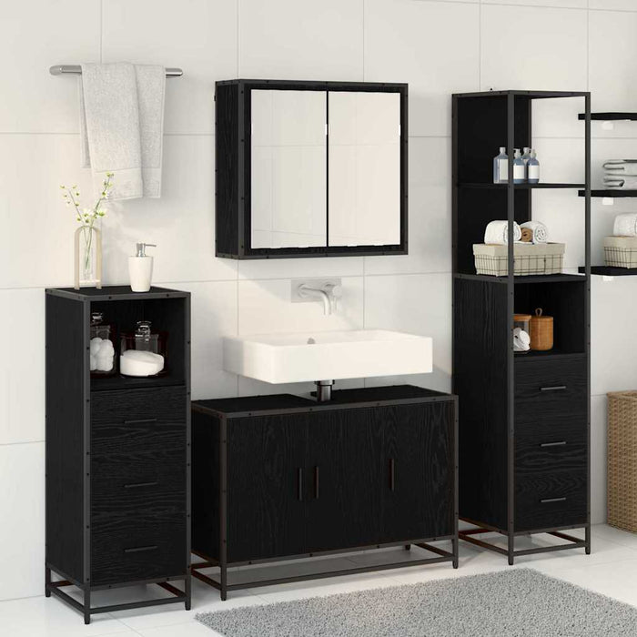 Set de mobilier pentru baie 3 pcs Stejar Negru Lemn compozit - WALTI WALTI