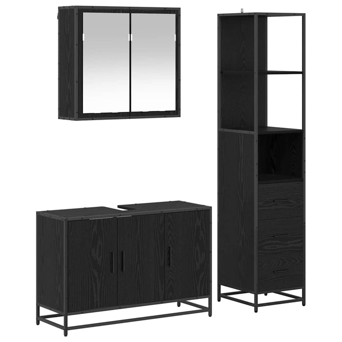 Set de mobilier pentru baie 3 pcs Stejar Negru Lemn compozit - WALTI WALTI