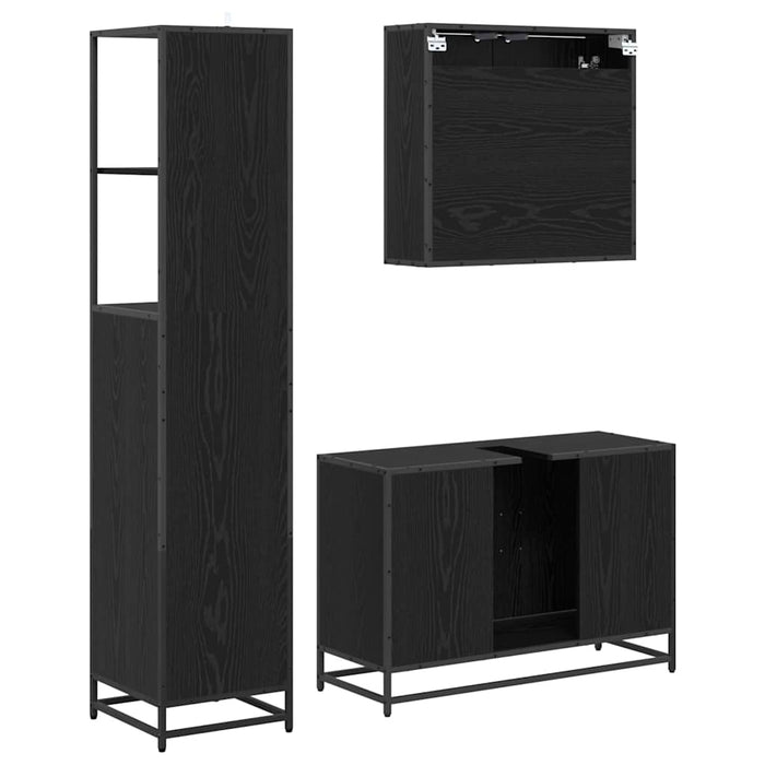 Set de mobilier pentru baie 3 pcs Stejar Negru Lemn compozit - WALTI WALTI