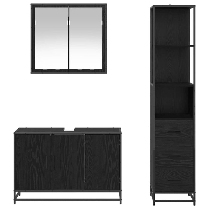 Set de mobilier pentru baie 3 pcs Stejar Negru Lemn compozit - WALTI WALTI