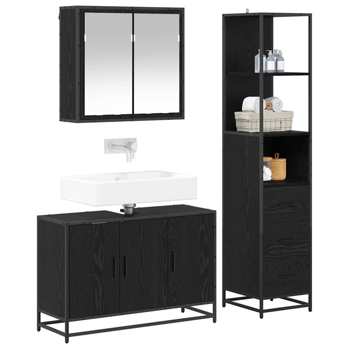 Set de mobilier pentru baie 3 pcs Stejar Negru Lemn compozit - WALTI WALTI