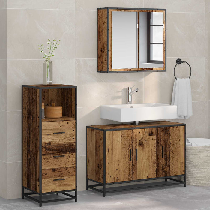 Set de mobilier pentru baie 3 pcs Lemn Vechi Lemn compozit - WALTI WALTI
