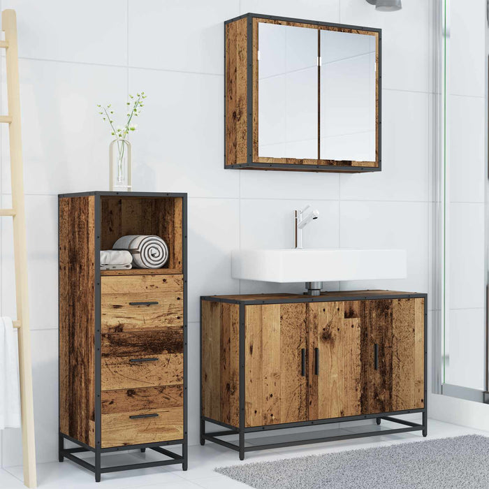 Set de mobilier pentru baie 3 pcs Lemn Vechi Lemn compozit - WALTI WALTI