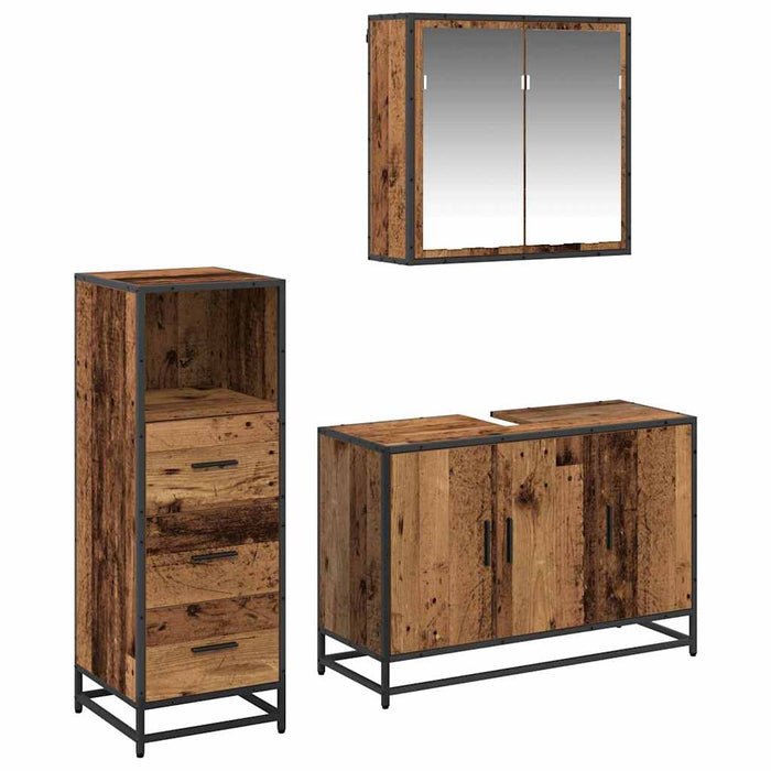 Set de mobilier pentru baie 3 pcs Lemn Vechi Lemn compozit - WALTI WALTI