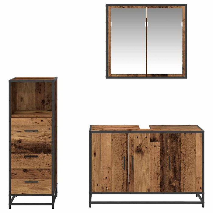 Set de mobilier pentru baie 3 pcs Lemn Vechi Lemn compozit - WALTI WALTI