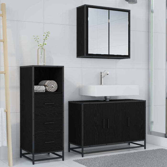 Set de mobilier pentru baie 3 pcs Stejar Negru Lemn compozit - WALTI WALTI