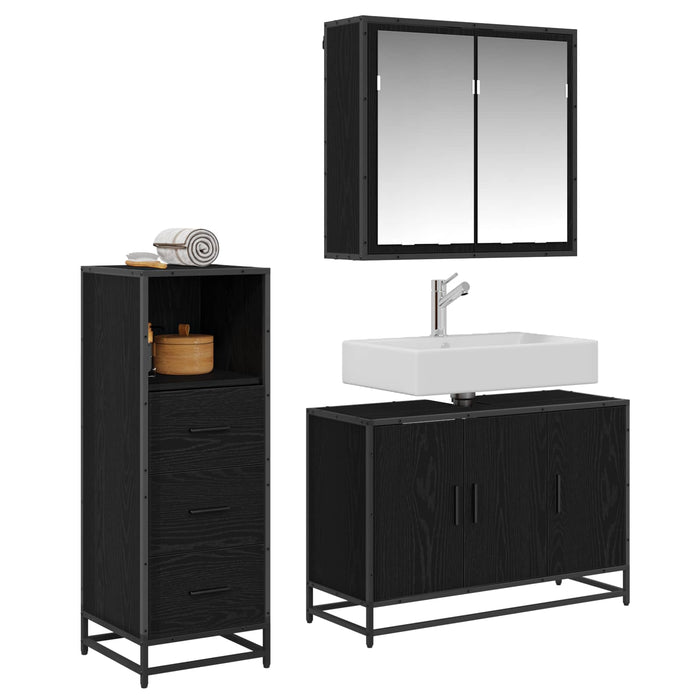 Set de mobilier pentru baie 3 pcs Stejar Negru Lemn compozit - WALTI WALTI