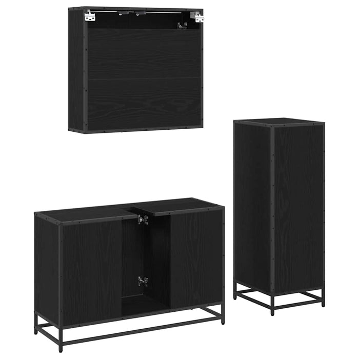 Set de mobilier pentru baie 3 pcs Stejar Negru Lemn compozit - WALTI WALTI