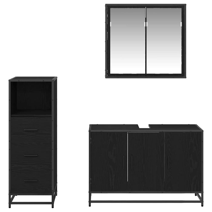 Set de mobilier pentru baie 3 pcs Stejar Negru Lemn compozit - WALTI WALTI